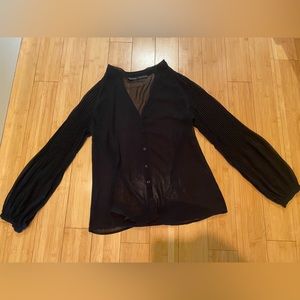 Zara chiffon black sheer button blouse bell sleeves small